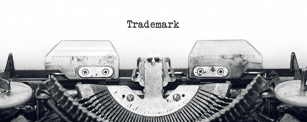 Trademark text typed on typewriter