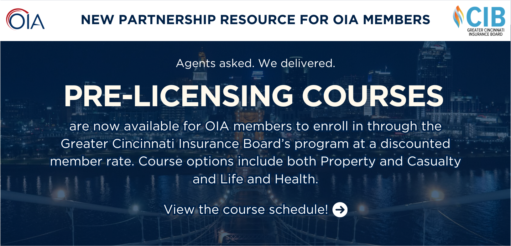 OIA and the Greater Cincinnati Insurance Board Announce a Partnership for Pre-licensing Courses